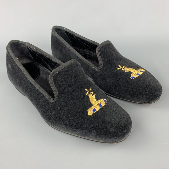 CUSTOM MADE Size 8 Black Embroidery Velvet Slippers Loafers - Picture 2 of 9